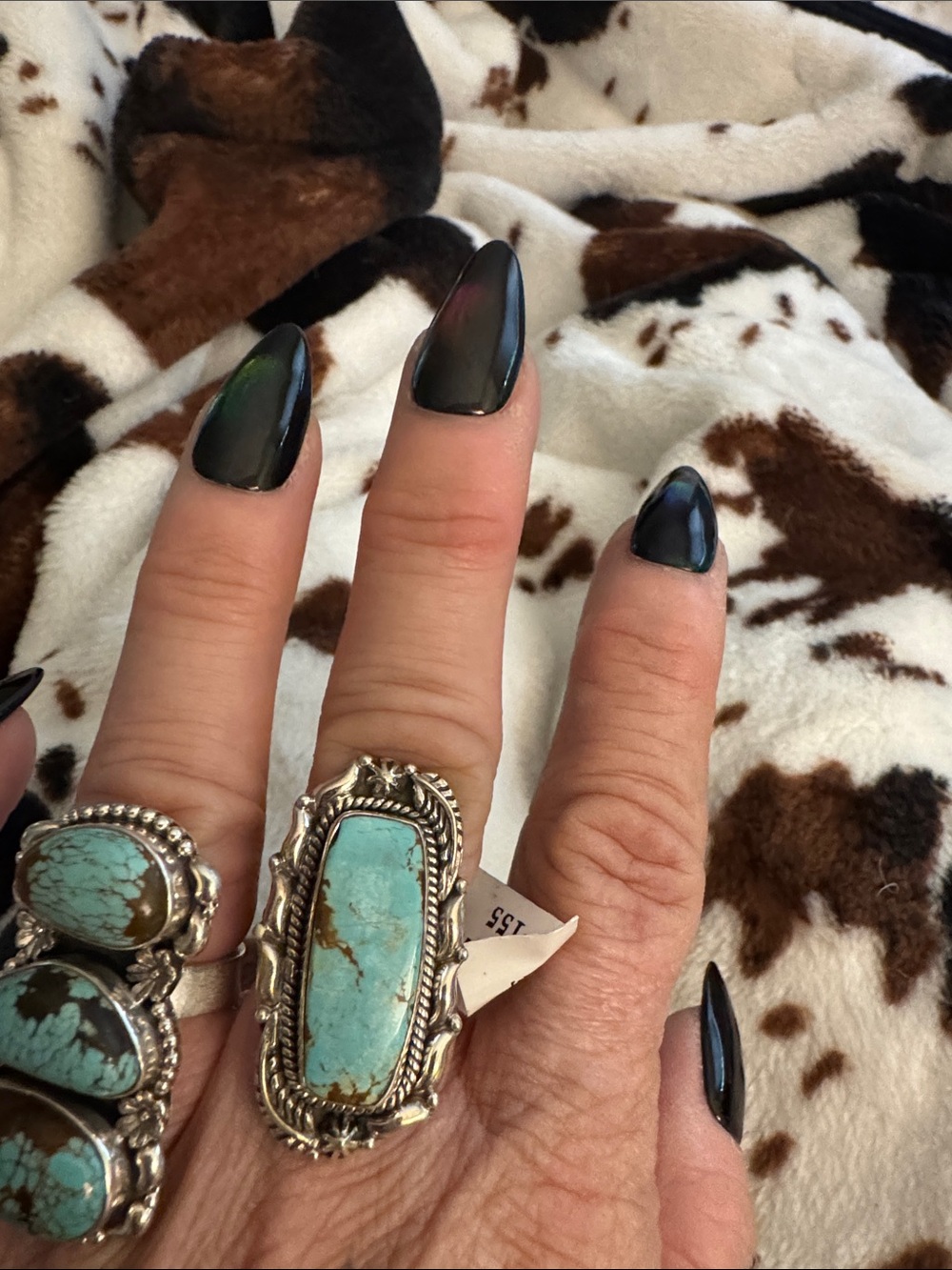 Turquoise Statement Ring in Blue-Green with Silver-Tone Accents